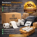 Pack 50 rouleaux étiquettes PP blanc transfert thermique – Résistant eau, huile & alcool
