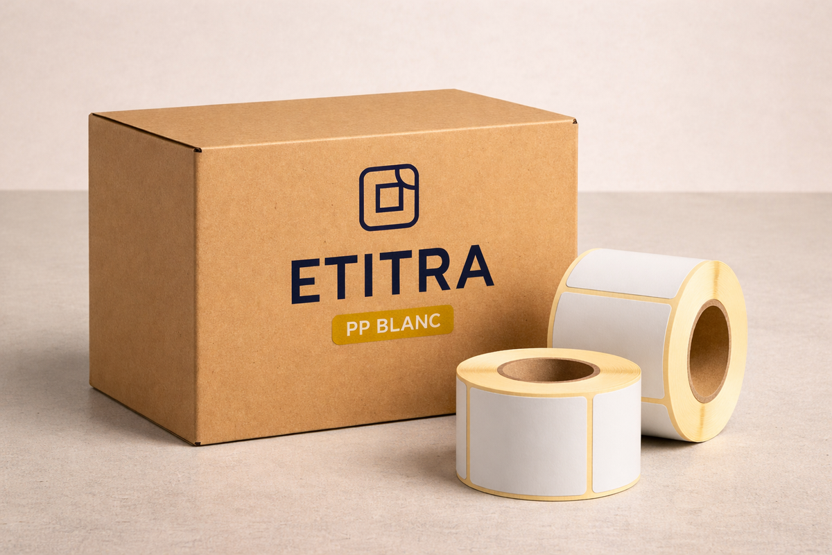 Pack 50 rouleaux d'étiquettes PP Blanc