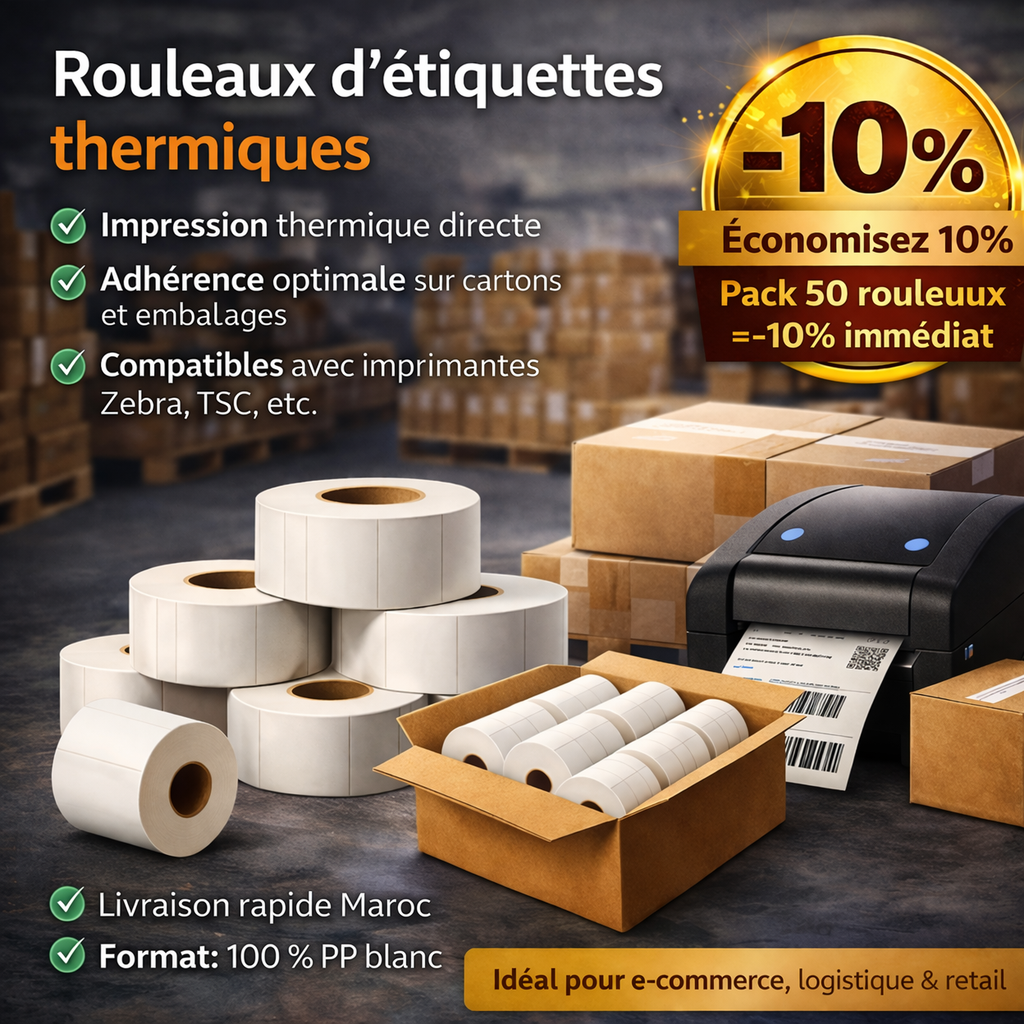 Pack 50 rouleaux d’étiquettes papier thermique Économisez 10%