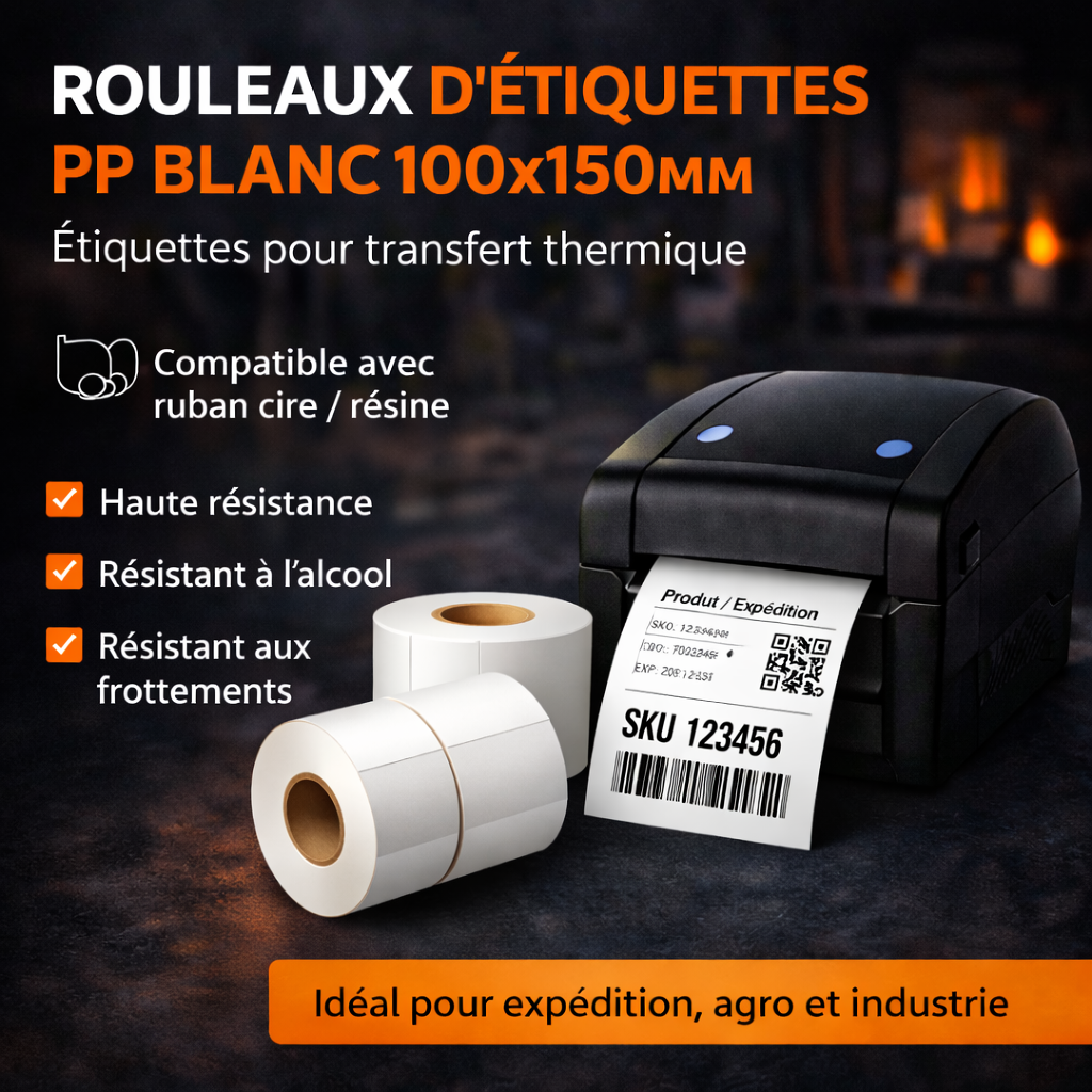 Rouleau d’étiquettes PP blanc 100x150 mm
