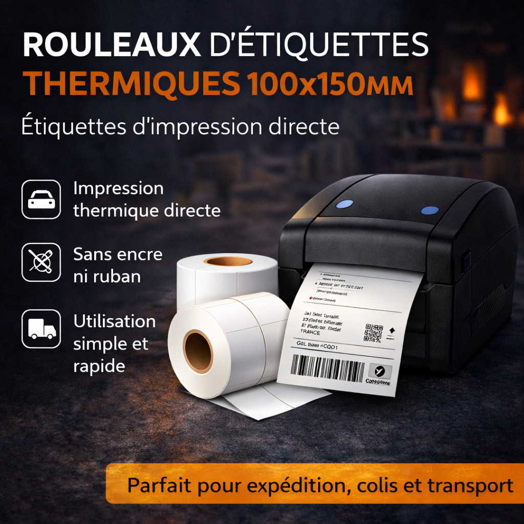 Rouleau d’étiquettes thermiques 100x150 mm – Impression directe – Expédition Colis