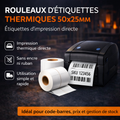 Rouleau d’étiquettes Papier thermiques 50x25 mm – 2000 étiquettes – Stock & Code-barres